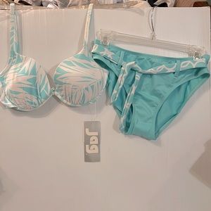 NWT JAG 2pc Underwire Push Up Swimsuit/Bikini top/bottom solid w/geo print sash